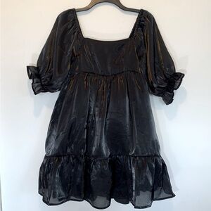 In Bloom Black Satin Babydoll LBD Mini Dress